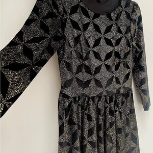 Topshop Black and Gold Star Glitter Pattern Dress Vintage NWT